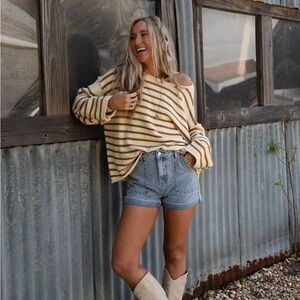 Promesa Cream and Brown Striped Sweater